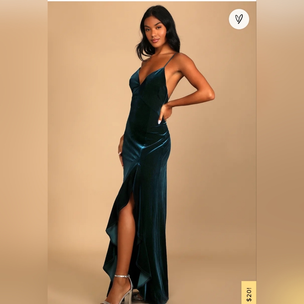 NWT! Dark Teal Velvet Ruffled Maxi Dress  medium